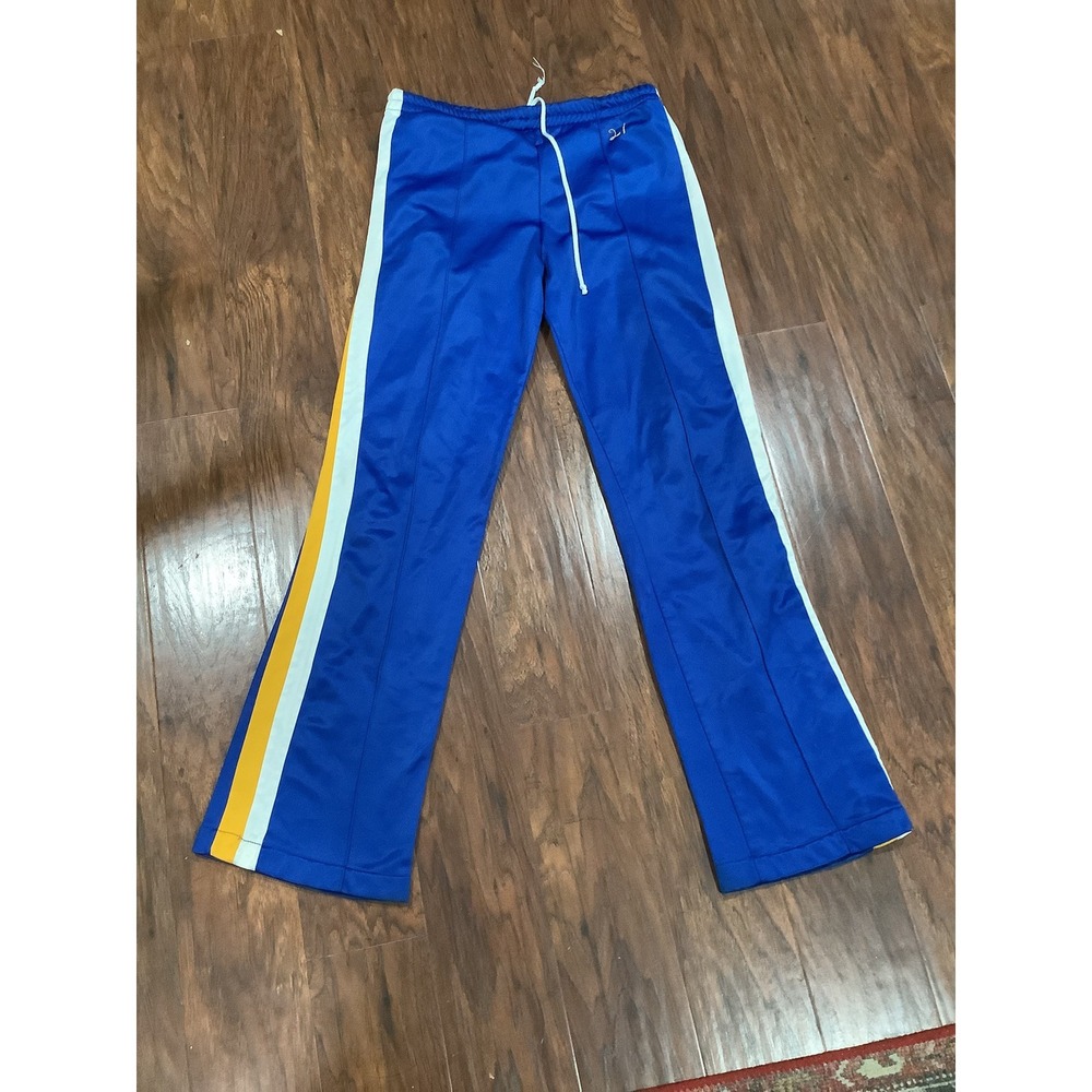 Vintage 80s Betlin Blue, White & Yellow Nylon Track Pants Men's Small 1980s USA